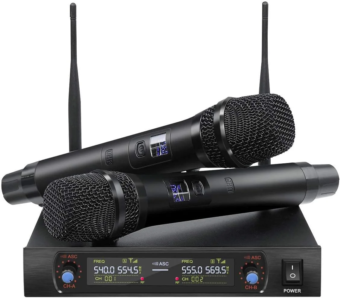 میکروفون بی سیم Arabest، سیستم میکروفون دینامیک دستی دو کاناله فلزی حرفه ای، برای کارائوکه، مهمانی، کلیسا، دی جی، عروسی، جلسه، مجموعه KTV خانگی، رویدادهای فضای باز میکروفون بی سیم Arabest، سیستم میکروفون دینامیک دستی دو کاناله فلزی حرفه ای، برای کارائوکه، مهمانی، کلیسا، دی جی، عروسی، جلسه، مجموعه KTV خانگی، رویدادهای فضای باز