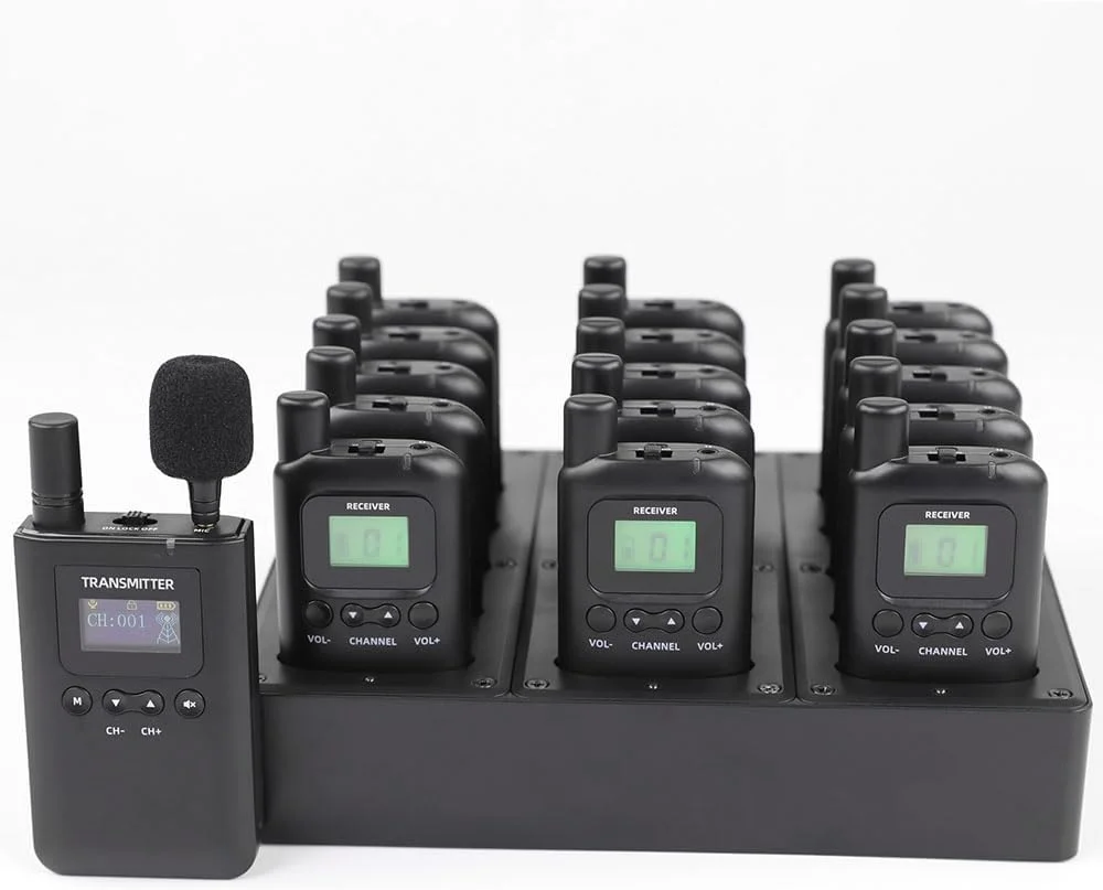 سیستم راهنمای تور بیسیم AGJ، هدست راهنمای تور، میکروفون راهنمای تور 1 فرستنده 15 گیرنده 1 شارژر سیستم ترجمه همزمان برای آموزش، تدریس، دادگاه، کلیسا سیستم راهنمای تور بیسیم AGJ، هدست راهنمای تور، میکروفون راهنمای تور 1 فرستنده 15 گیرنده 1 شارژر سیستم ترجمه همزمان برای آموزش، تدریس، دادگاه، کلیسا