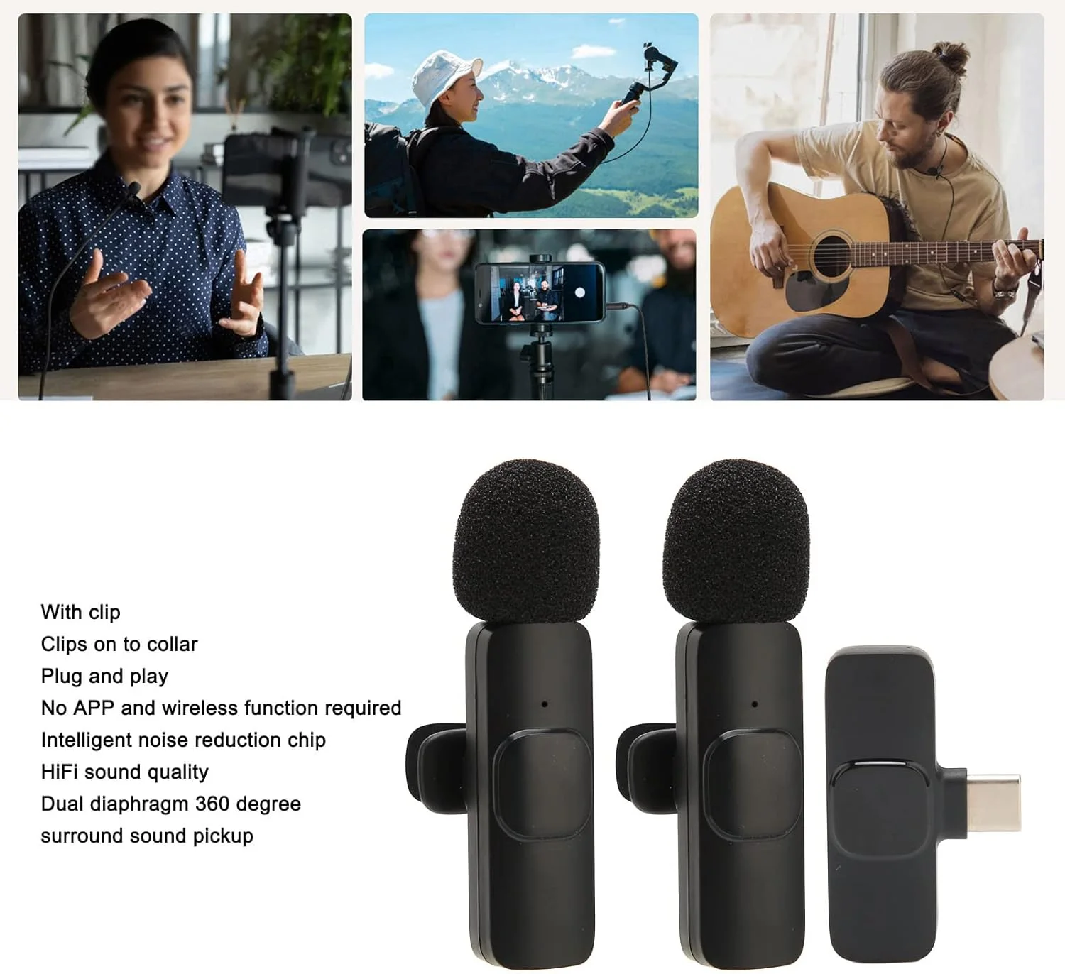 میکروفون یقه ای بی سیم Bewinner، با قابلیت حذف نویز و دریافت صدای 360 درجه، تاخیر کم، مناسب برای پخش زنده، ولاگ و ویدیوهای کوتاه (مدل K9 type-c) میکروفون یقه ای بی سیم Bewinner، با قابلیت حذف نویز و دریافت صدای 360 درجه، تاخیر کم، مناسب برای پخش زنده، ولاگ و ویدیوهای کوتاه (مدل K9 type-c)