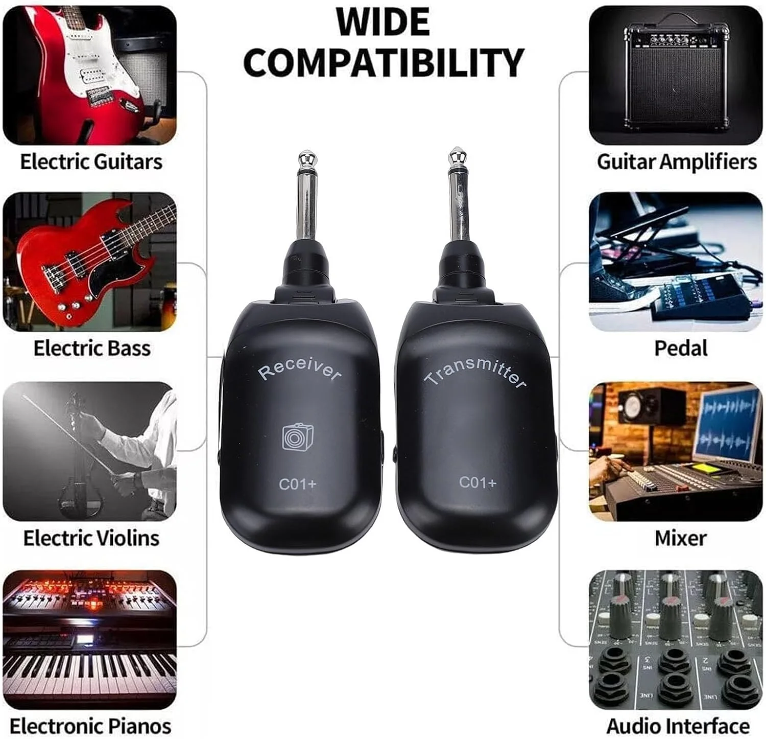 سیستم فرستنده و گیرنده گیتار بیسیم 2.4 گیگاهرتز Bewinner برای گیتار الکتریک، باس، ویولن، کیبورد، اتصال آسان، 25 ساعت عمر باتری، برد 30 متر، فناوری UHF سیستم فرستنده و گیرنده گیتار بیسیم 2.4 گیگاهرتز Bewinner برای گیتار الکتریک، باس، ویولن، کیبورد، اتصال آسان، 25 ساعت عمر باتری، برد 30 متر، فناوری UHF