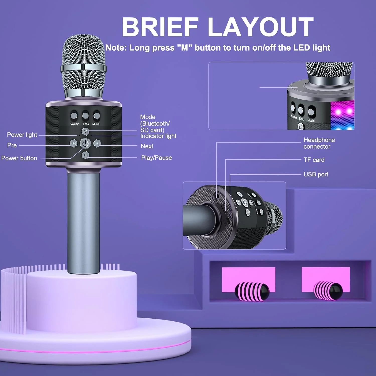 میکروفون کارائوکه بلوتوث بی سیم BONAOK با چراغ های LED قابل کنترل، میکروفون/اسپیکر دستی قابل حمل 4 در 1 برای همه تلفن های هوشمند، هدیه تولد برای کودکان و بزرگسالان در هر سنی Q78 (خاکستری فضایی) میکروفون کارائوکه بلوتوث بی سیم BONAOK با چراغ های LED قابل کنترل، میکروفون/اسپیکر دستی قابل حمل 4 در 1 برای همه تلفن های هوشمند، هدیه تولد برای کودکان و بزرگسالان در هر سنی Q78 (خاکستری فضایی)
