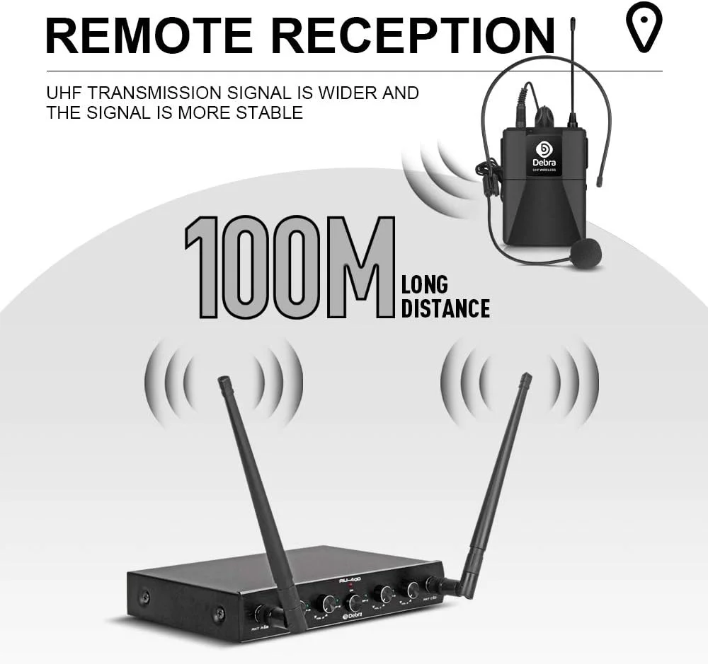 سیستم میکروفون بی سیم 4 کاناله Debra Audio Pro UHF با میکروفون های دستی، یقه ای و هدست بی سیم، گیرنده فلزی ایده آل برای کارائوکه، کلیسا و مهمانی (با 4 Bodypack (B)) سیستم میکروفون بی سیم 4 کاناله Debra Audio Pro UHF با میکروفون های دستی، یقه ای و هدست بی سیم، گیرنده فلزی ایده آل برای کارائوکه، کلیسا و مهمانی (با 4 Bodypack (B))