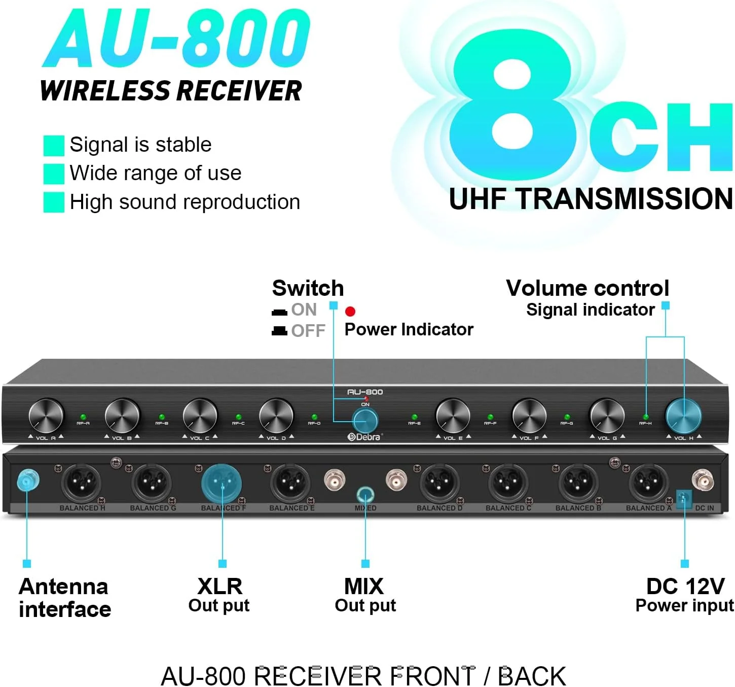 سیستم میکروفون بی سیم 8 کاناله UHF مدل D Debra Audio AU800 Pro با میکروفون های دستی و یقه ای بی سیم، گیرنده فلزی، ایده آل برای مهمانی کلیسا و کارائوکه سیستم میکروفون بی سیم 8 کاناله UHF مدل D Debra Audio AU800 Pro با میکروفون های دستی و یقه ای بی سیم، گیرنده فلزی، ایده آل برای مهمانی کلیسا و کارائوکه