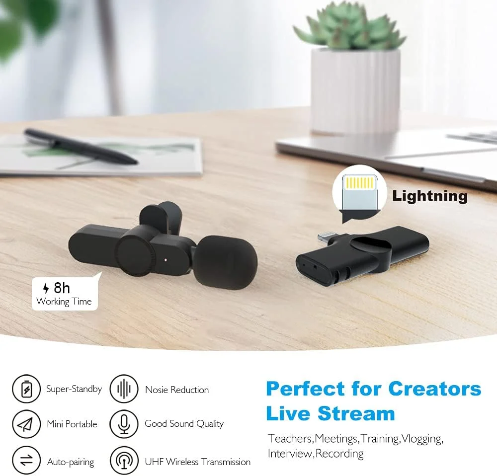 میکروفون یقه‌ای بی‌سیم ارتقا یافته ySky (Plug-Play) برای ضبط صدا با آیفون و آیپد، پخش زنده در یوتیوب و فیسبوک، ولاگ، میکروفون بی‌سیم با همگام‌سازی خودکار و 2 گیره (بدون نیاز به اپلیکیشن/بلوتوث)