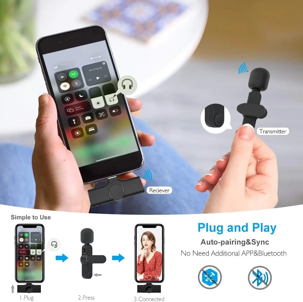 میکروفون یقه‌ای بی‌سیم ارتقا یافته ySky (Plug-Play) برای ضبط صدا با آیفون و آیپد، پخش زنده در یوتیوب و فیسبوک، ولاگ، میکروفون بی‌سیم با همگام‌سازی خودکار و 2 گیره (بدون نیاز به اپلیکیشن/بلوتوث)