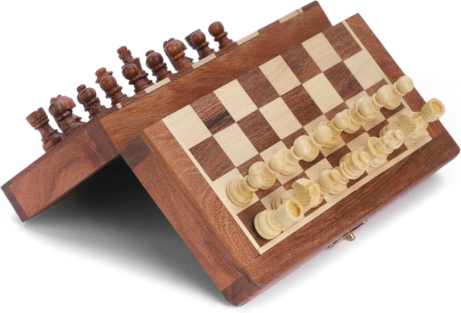 صفحه شطرنج مسافرتی مغناطیسی آجونی - چوب اقاقیا دست ساز، صفحه تاشو با نگهداری شیک