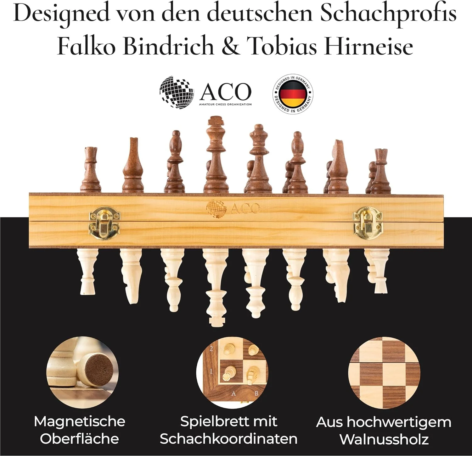 بازی شطرنج ACO با کتاب شطرنج 38 در 38 سانتی متر - شطرنج و چکرز ساخته شده از چوب گردو تاشو و مغناطیسی با کیف مسافرتی - مجموعه صفحه شطرنج چوبی - بازی های تخته ای