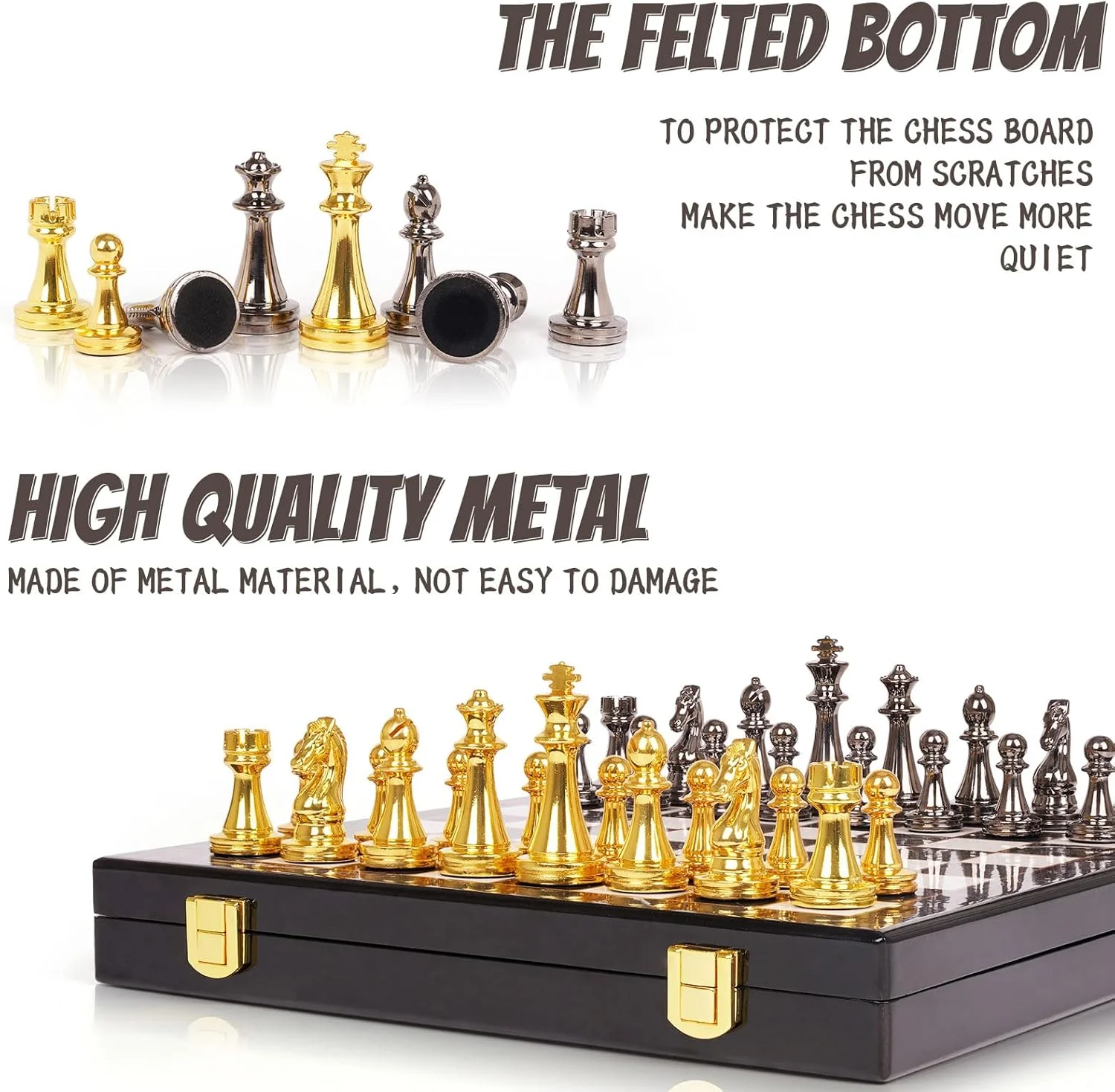 ست شطرنج فلزی Agirlgle برای بزرگسالان و کودکان - صفحه شطرنج مرمرین با مهره های شطرنج - ست شطرنج مسافرتی با وزیرهای اضافی با مهره های فلزی آلیاژ روی - ایده آل برای مبتدیان و بازیکنان حرفه ای