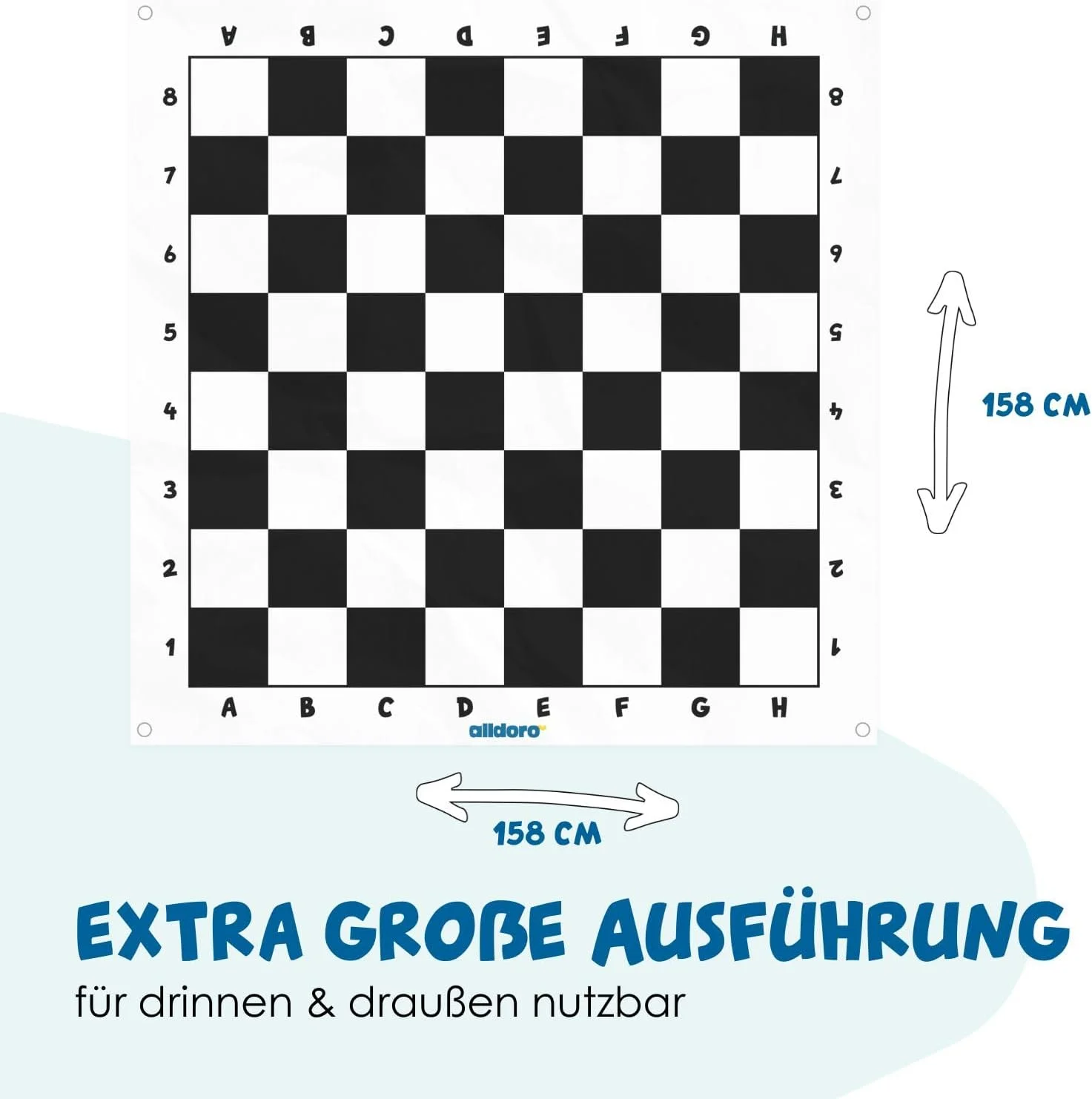 شطرنج باغی alldoro 60080، بازی شطرنج فضای باز، شطرنج باغی با 32 مهره شطرنج، شطرنج غول پیکر با کیف حمل، زیرانداز بزرگ باغی با طرح صفحه شطرنج، برای کودکان از 3 سال به بالا و بزرگسالان