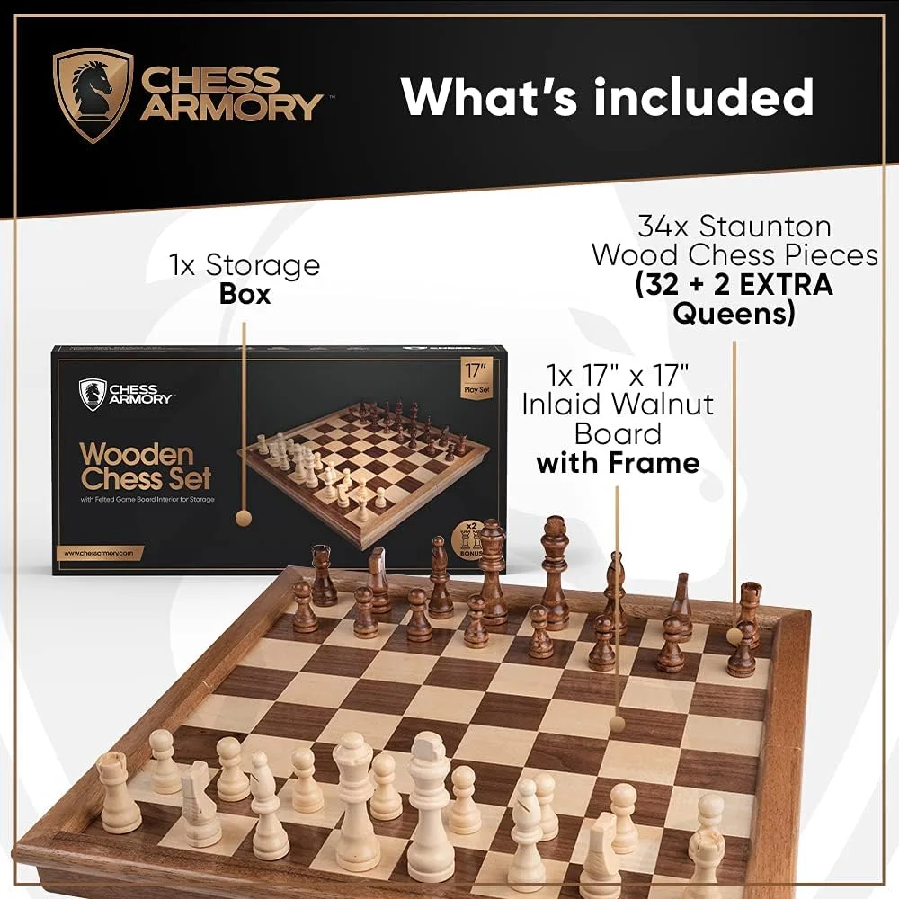 صفحه شطرنج چوبی بزرگ 43 سانتی‌متری Chess Armory با فضای داخلی نمدی برای نگهداری