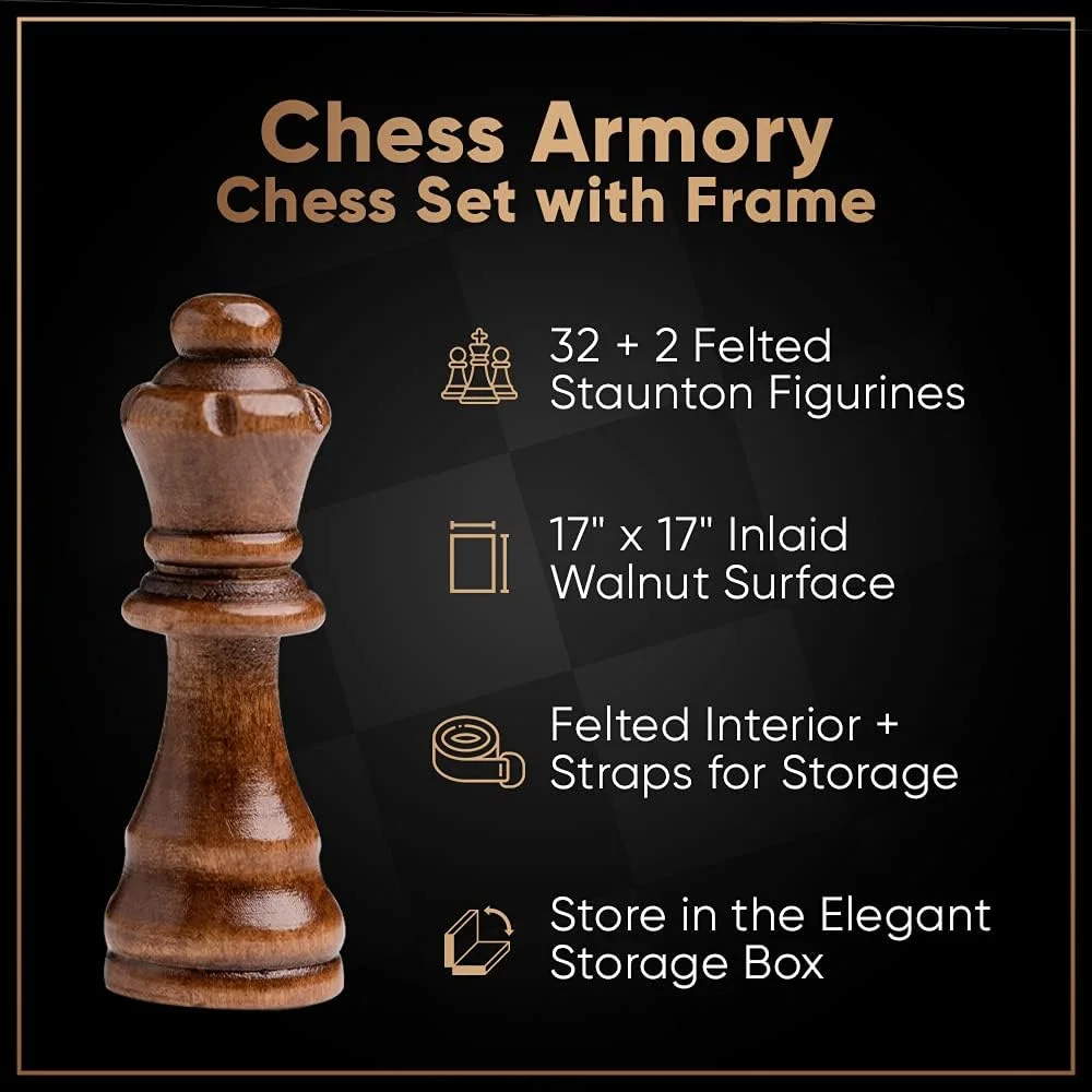 صفحه شطرنج چوبی بزرگ 43 سانتی‌متری Chess Armory با فضای داخلی نمدی برای نگهداری