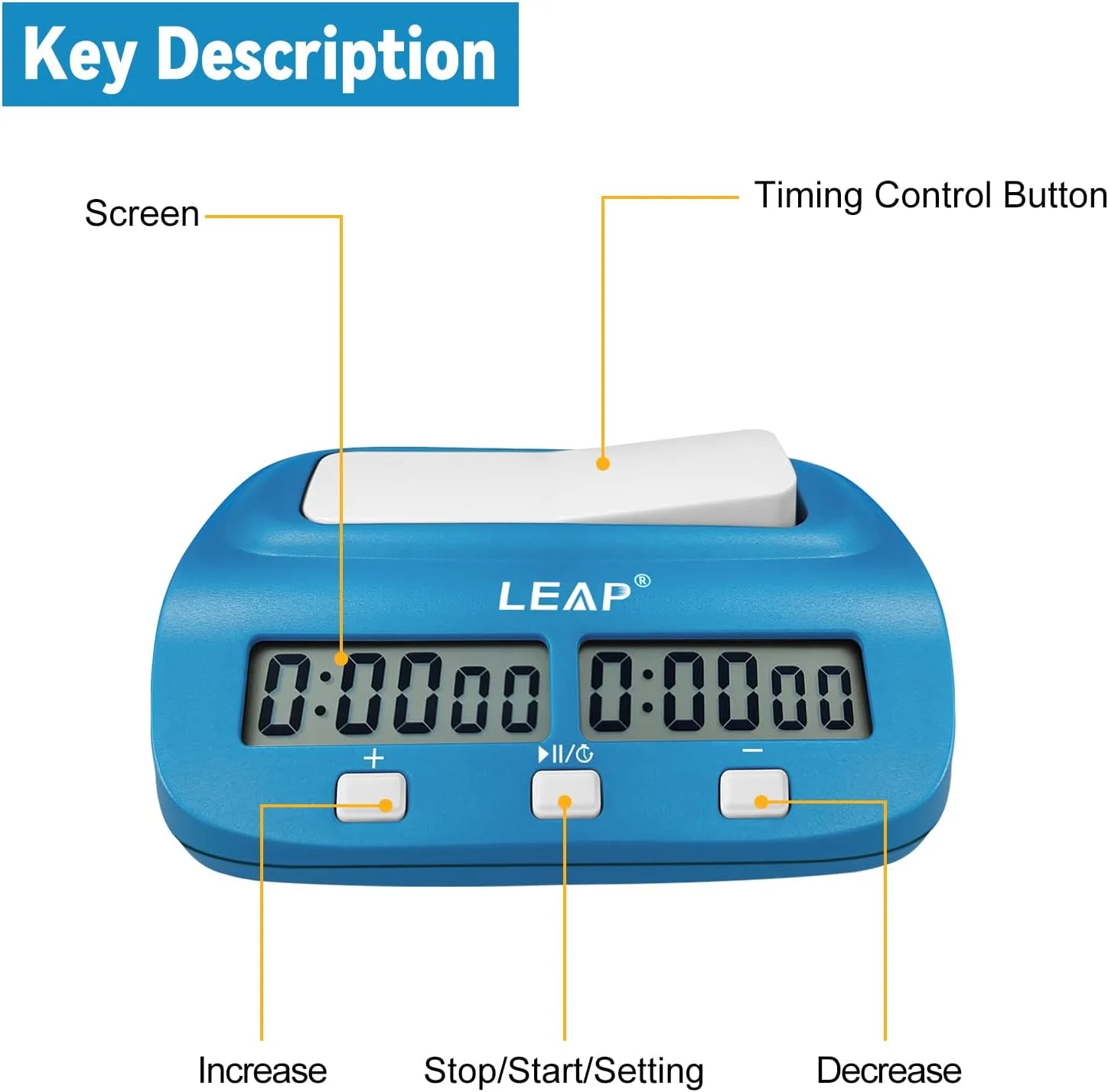 تایمر دیجیتال شطرنج LEAP با قابلیت های اضافه و تاخیر زمانی، مناسب برای بازی شطرنج، I-GO و شطرنج چینی (آبی)
