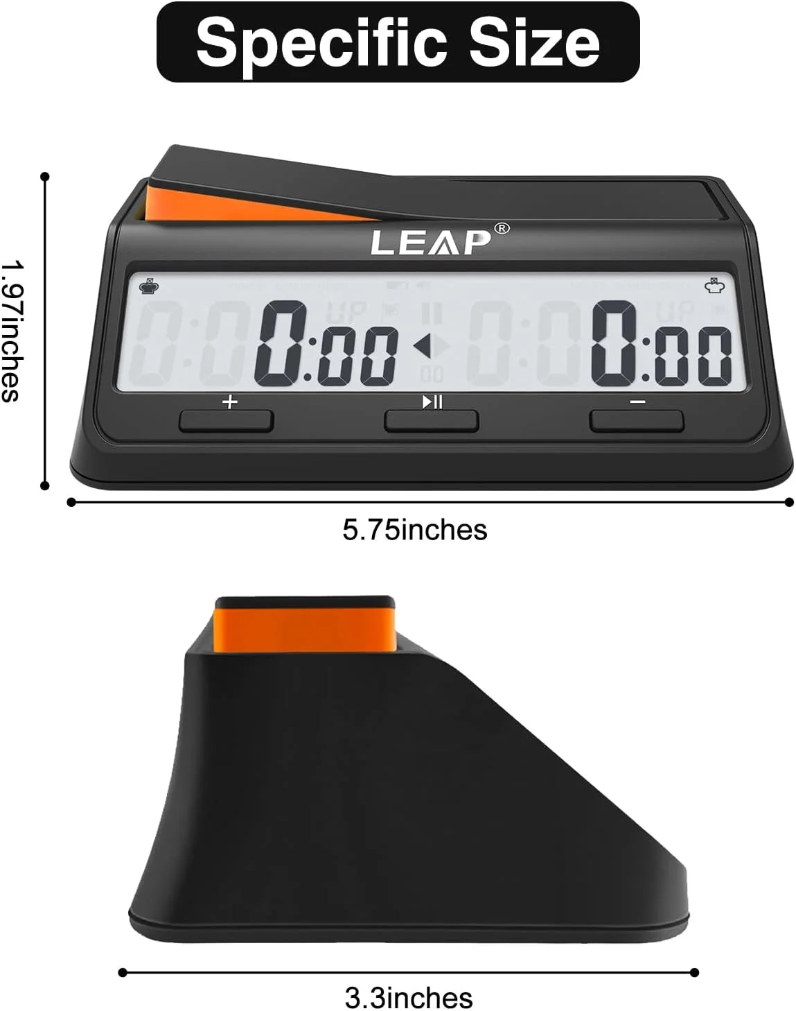 ساعت شطرنج دیجیتال پیشرفته LEAP مناسب بازی های تخته ای و شطرنج با قابلیت شمارش معکوس و آلارم - مشکی/نارنجی