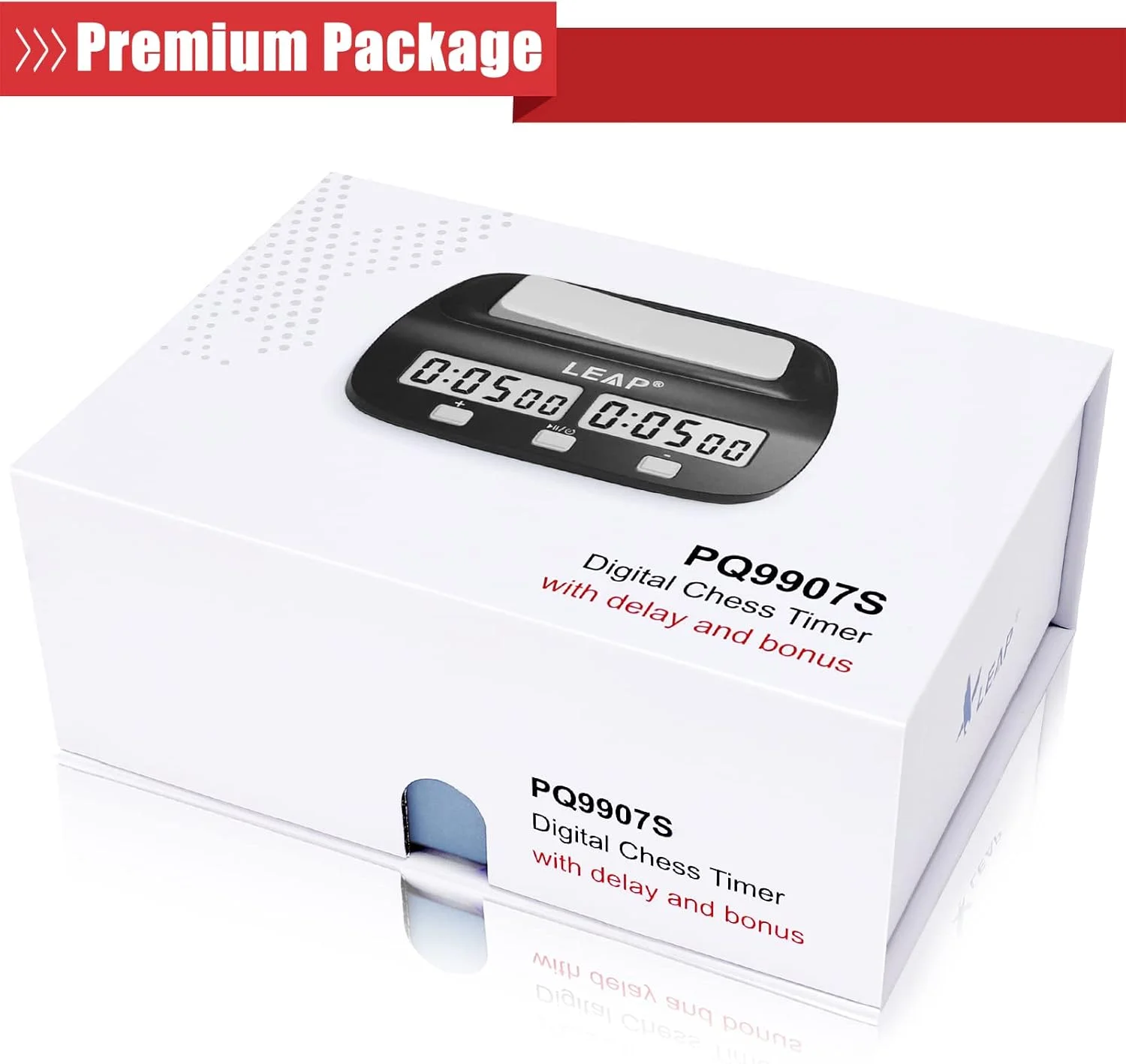 تایمر ساعت شطرنج LEAP برای شطرنج و بازی های تخته ای 2 نفره با ویژگی های جایزه (فیشر) و تاخیر - مشکی