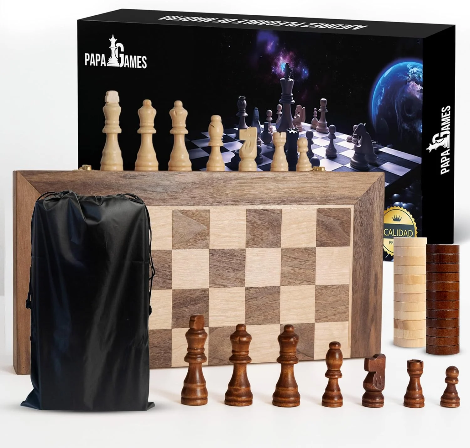 (2 در 1) شطرنج و تخته نرد چوبی تاشو با کیفیت عالی، صفحه شطرنج مغناطیسی 39 در 39 سانتی متر + 2 وزیر اضافی، شطرنج قابل حمل برای کودکان و بزرگسالان، صفحه شطرنج چوبی، صفحه شطرنج حرفه ای