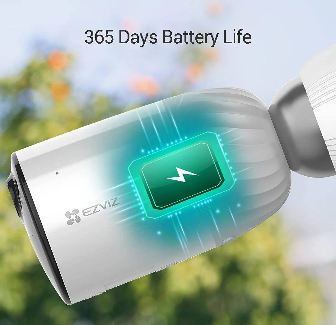 دوربین فضای باز وای فای EZVIZ BC1، دوربین مداربسته 1080p با 365 روز عمر باتری، دید در شب رنگی، تشخیص حرکت PIR، تشخیص هوشمند انسان، صدای دو طرفه، سازگار با Alexa و Google Assistant، سفید | CS-BC1-B3 دوربین فضای باز وای فای EZVIZ BC1، دوربین مداربسته 1080p با 365 روز عمر باتری، دید در شب رنگی، تشخیص حرکت PIR، تشخیص هوشمند انسان، صدای دو طرفه، سازگار با Alexa و Google Assistant، سفید | CS-BC1-B3