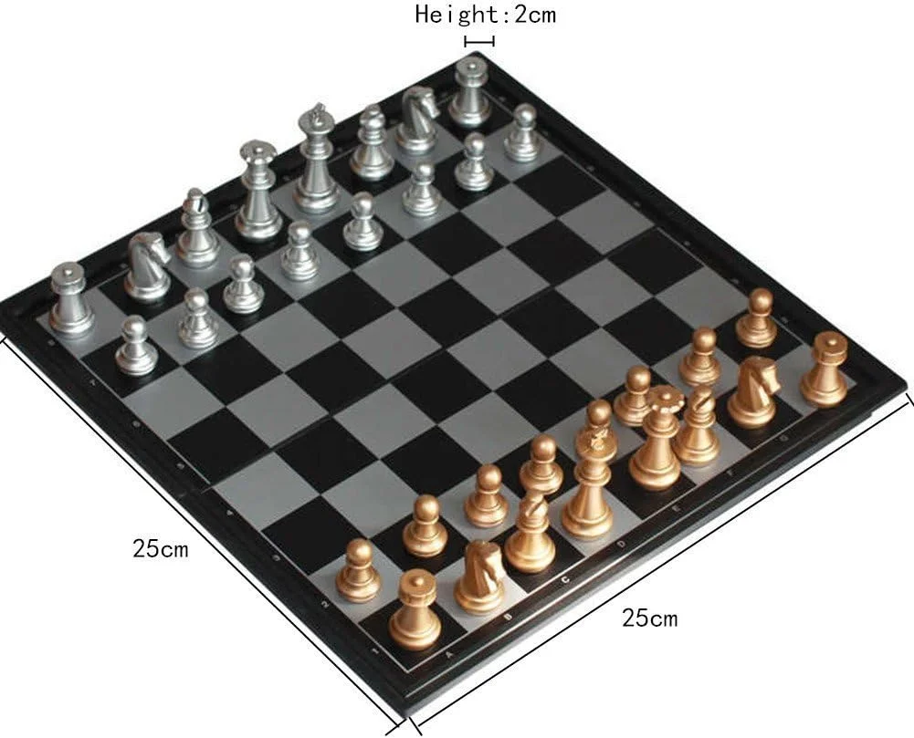 شطرنج مغناطیسی طلایی و نقره ای، شطرنج مسافرتی قابل حمل با جعبه برای کودکان و بزرگسالان