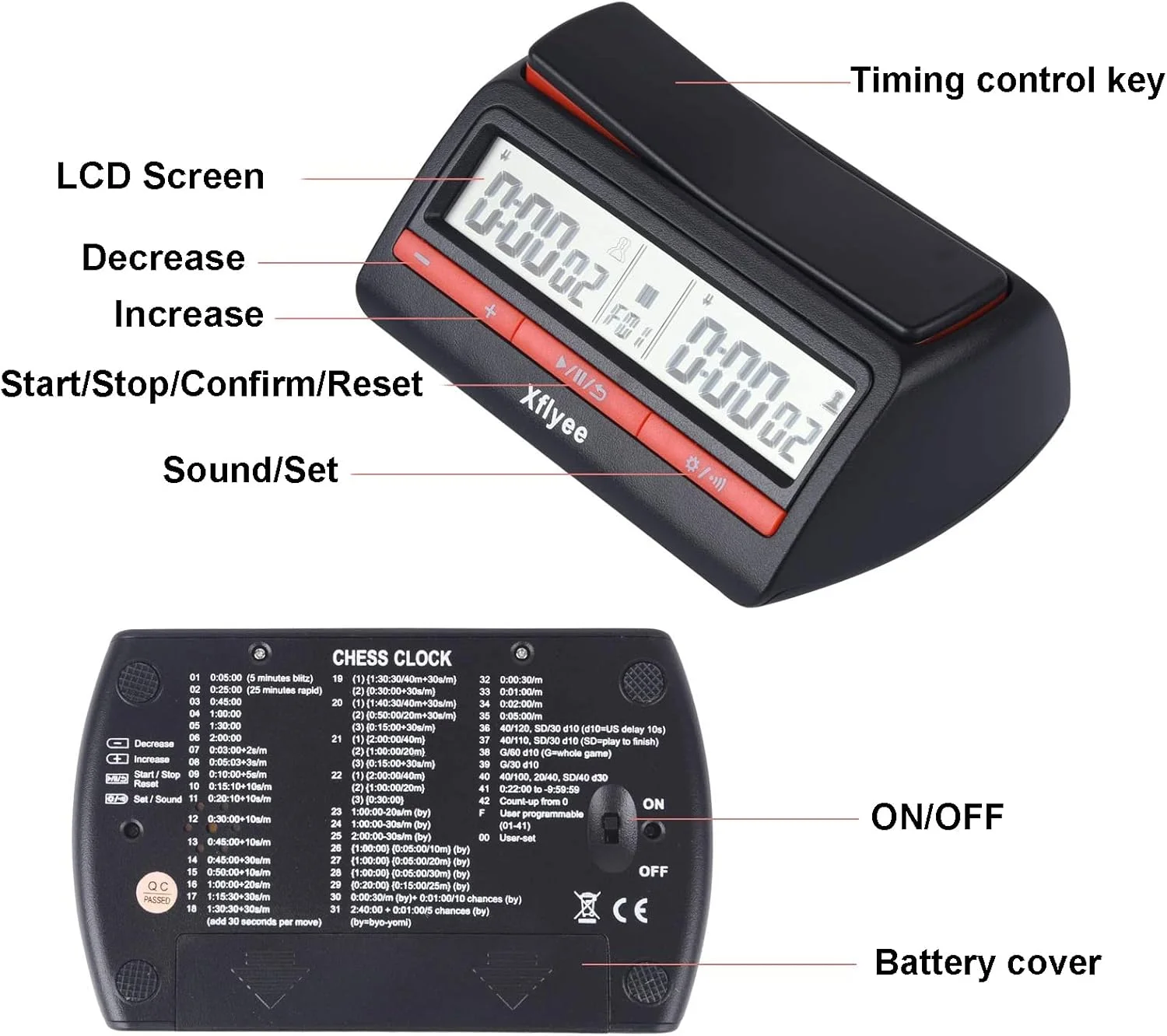 ساعت شطرنج دیجیتال شمارش معکوس و صعودی با عملکرد زنگ هشدار، ساعت شطرنج دیجیتال پایه و تایمر بازی