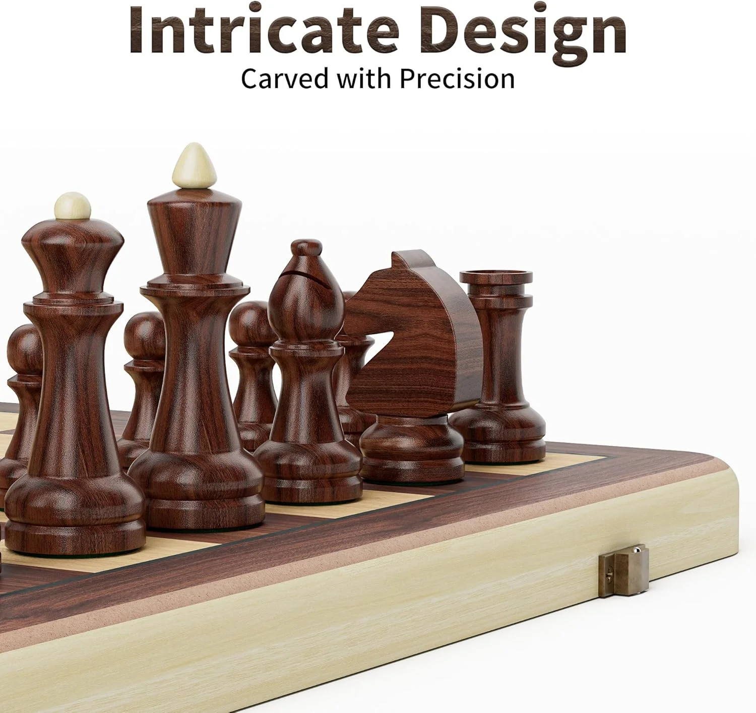ست شطرنج و تخته نرد تاشو چوبی 38 سانتی متری - بازی تخته ای 2 در 1 با مهره های استانتون شاه 7.6 سانتی متری و 2 مهره اضافی