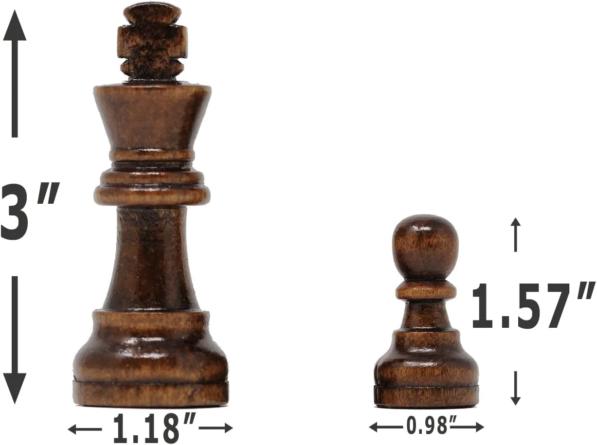مهره های شطرنج چوبی استانتون داوینچی، ۳۲ مهره شطرنج به همراه کیف نگهداری (شاه ۳ اینچی)
