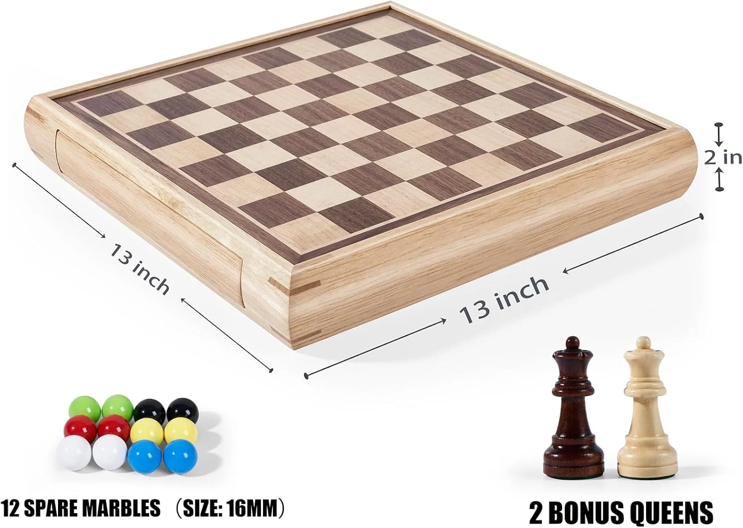 ست بازی 2 در 1 شطرنج و چکرز چینی VAMSLOVE برای بزرگسالان، صفحه شطرنج مغناطیسی چوبی 13 اینچی با کشوی نگهداری - 2 وزیر اضافی