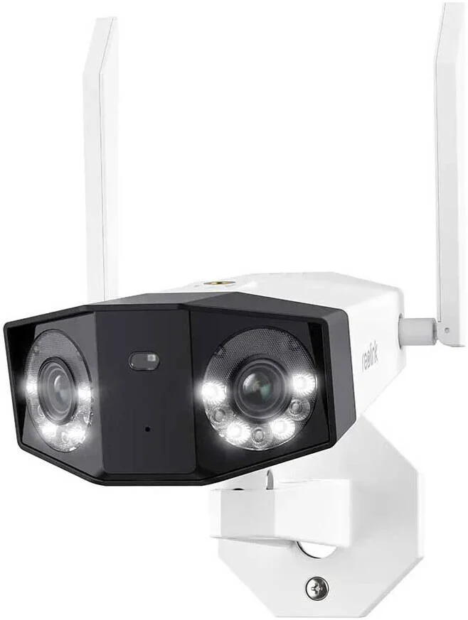 دوربین امنیتی وای فای 4K دوگانه Reolink Duo 2 WCDUOB4K02 با زاویه دید فوق عریض، دوربین بیرونی پلاگین 2.4/5 گیگاهرتز، تشخیص هوشمند انسان/خودرو/حیوان خانگی، دید در شب رنگی، مکالمه دو طرفه، سفید | WCDUOB4K02