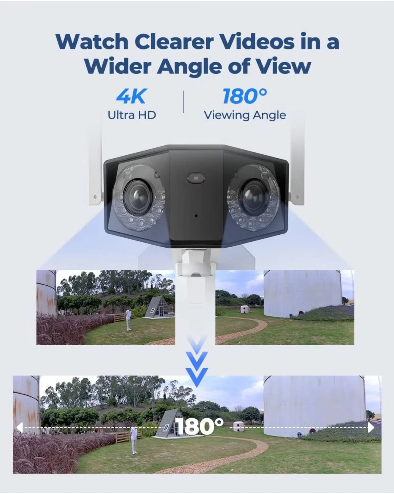 دوربین امنیتی وای فای 4K دوگانه Reolink Duo 2 WCDUOB4K02 با زاویه دید فوق عریض، دوربین بیرونی پلاگین 2.4/5 گیگاهرتز، تشخیص هوشمند انسان/خودرو/حیوان خانگی، دید در شب رنگی، مکالمه دو طرفه، سفید | WCDUOB4K02