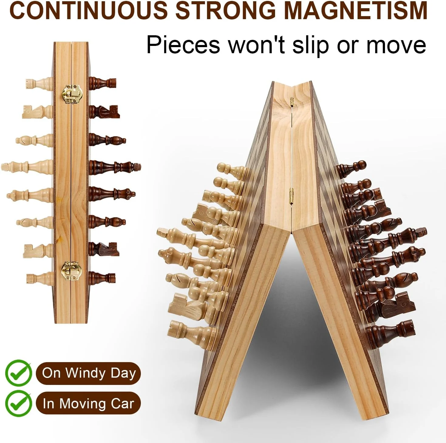 صفحه شطرنج مغناطیسی برای بزرگسالان و کودکان، صفحه شطرنج تاشو چوبی 15 اینچی، بازی شطرنج مسافرتی قابل حمل دست ساز برای مسابقات مبتدی با اسلات های ذخیره سازی مهره ها و 2 وزیر اضافی