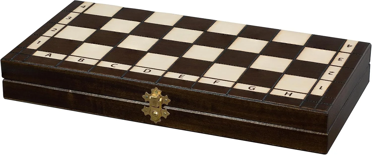 شطرنج و تخته نرد المپیک Sunrise Chess & Games، مهره های سنتی دست ساز، تخته چوبی طبیعی مقاوم در برابر آسیب، جعبه کاربردی