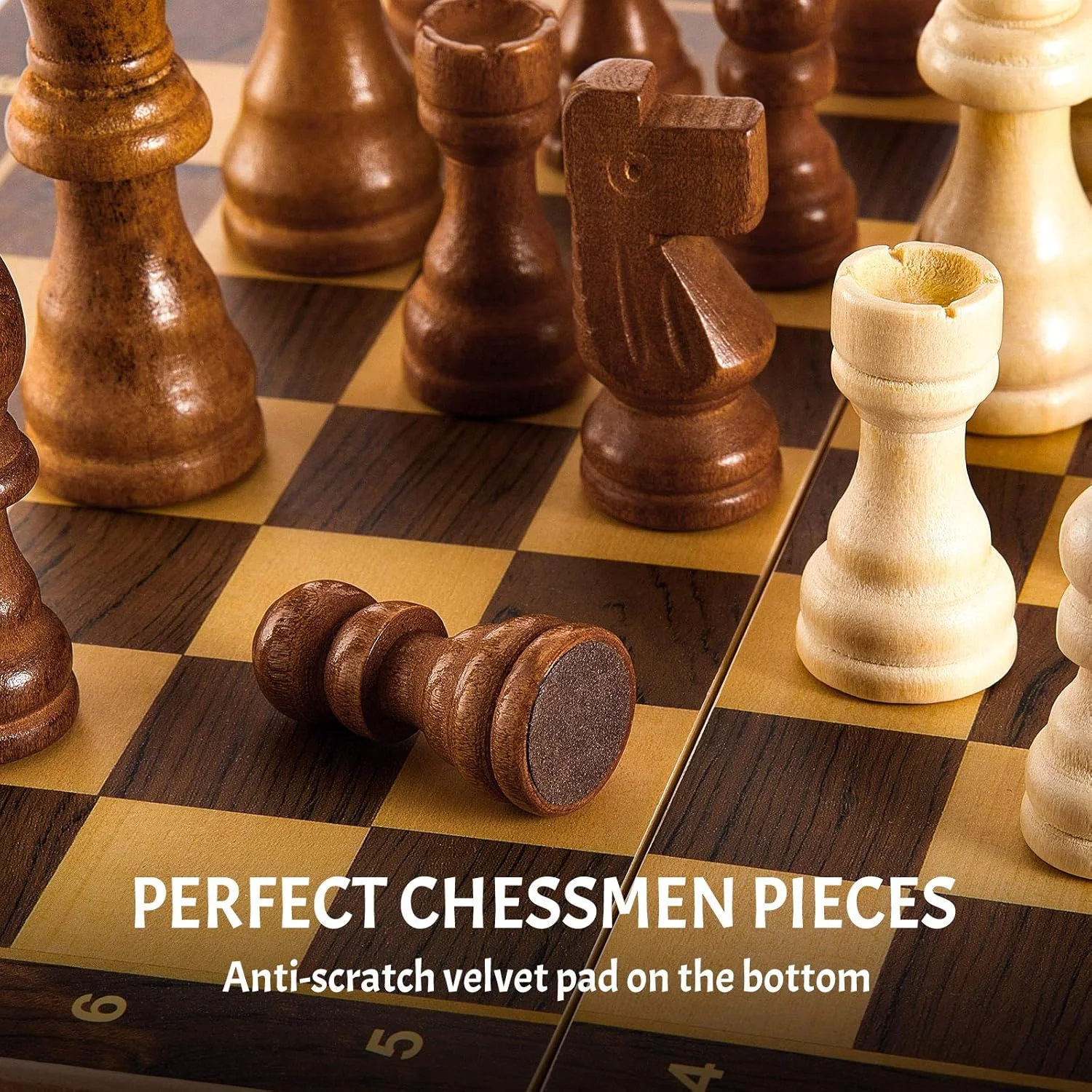 80 عدد مهره چوبی شطرنج دست ساز به همراه کیف توری جمع شونده، لوازم جانبی بازی تخته ای شطرنج چوبی کلاسیک در 2 مدل، 2 رنگ