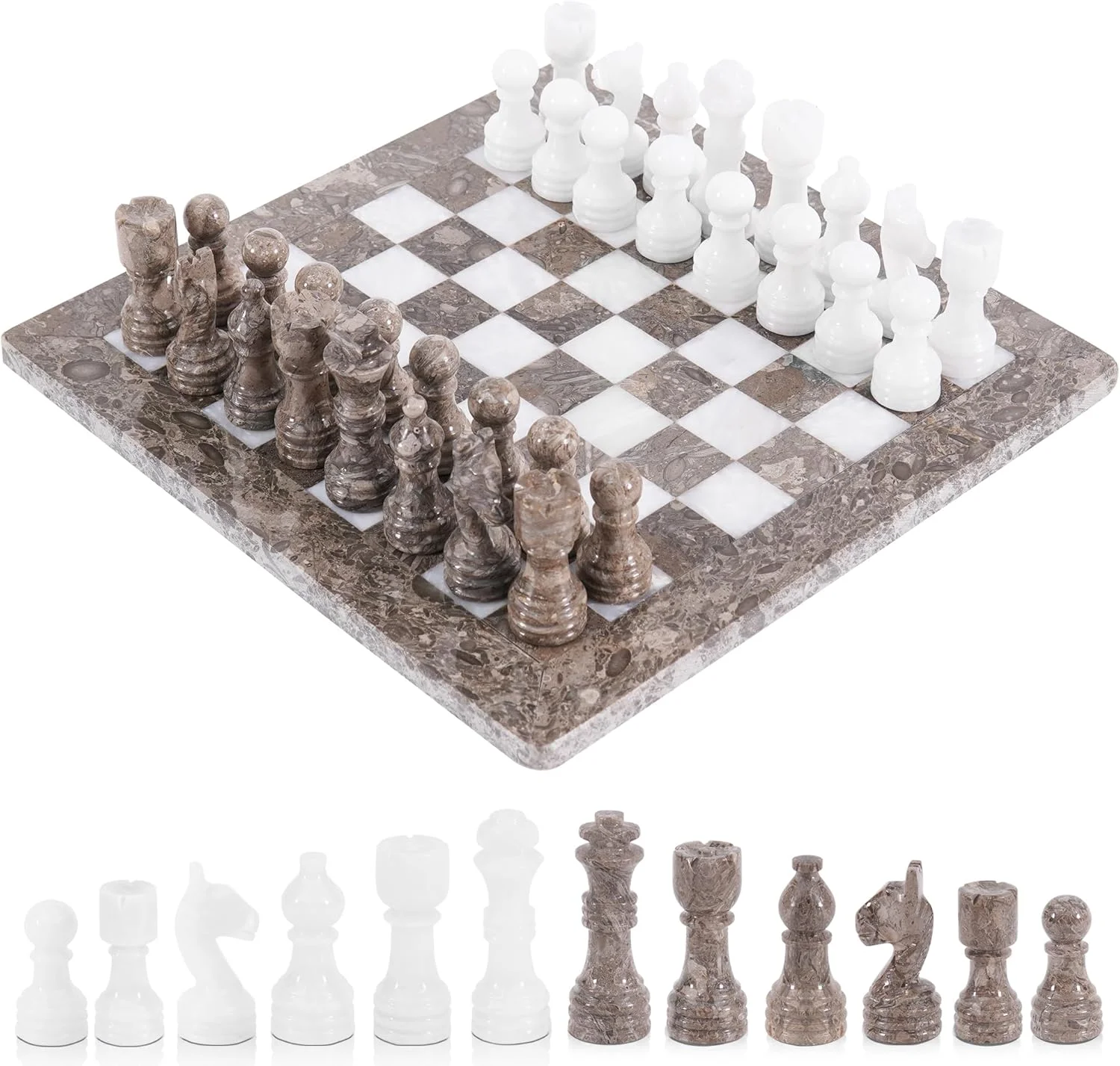 صفحه شطرنج مرمرین رادیکال ان، 30 سانتیمتر، خاکستری اقیانوسی و سفید، بازی تخته ای استراتژیک کلاسیک دست ساز، صفحه و مهره های شطرنج مرمرین ایده آل برای بزرگسالان، شطرنج رومیزی