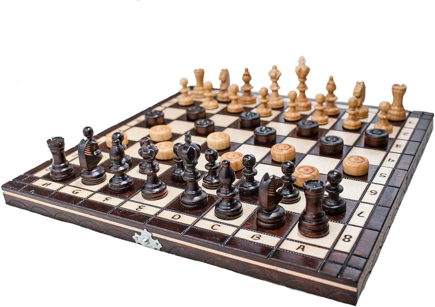 ست شطرنج و تخته نرد چوبی گیلاس دست ساز 35 سانتی متری