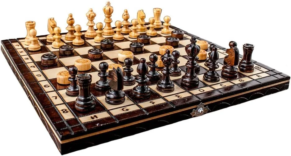 ست شطرنج و تخته نرد چوبی گیلاس دست ساز 35 سانتی متری