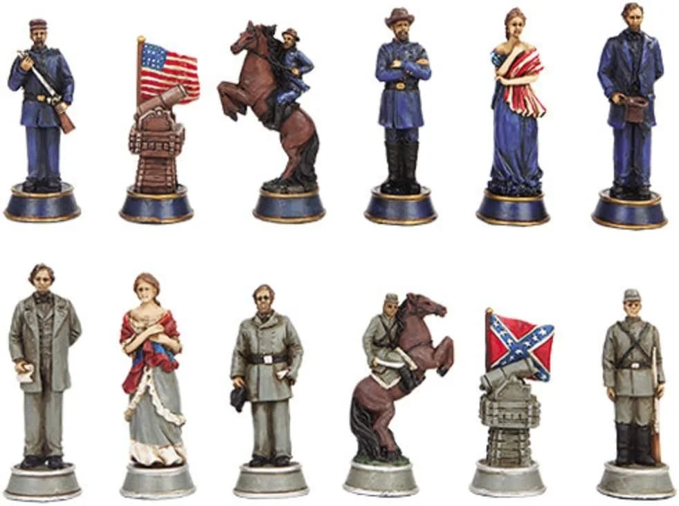 ست شطرنج با تم سربازان جنگ داخلی با صفحه شیشه ای، چند رنگ