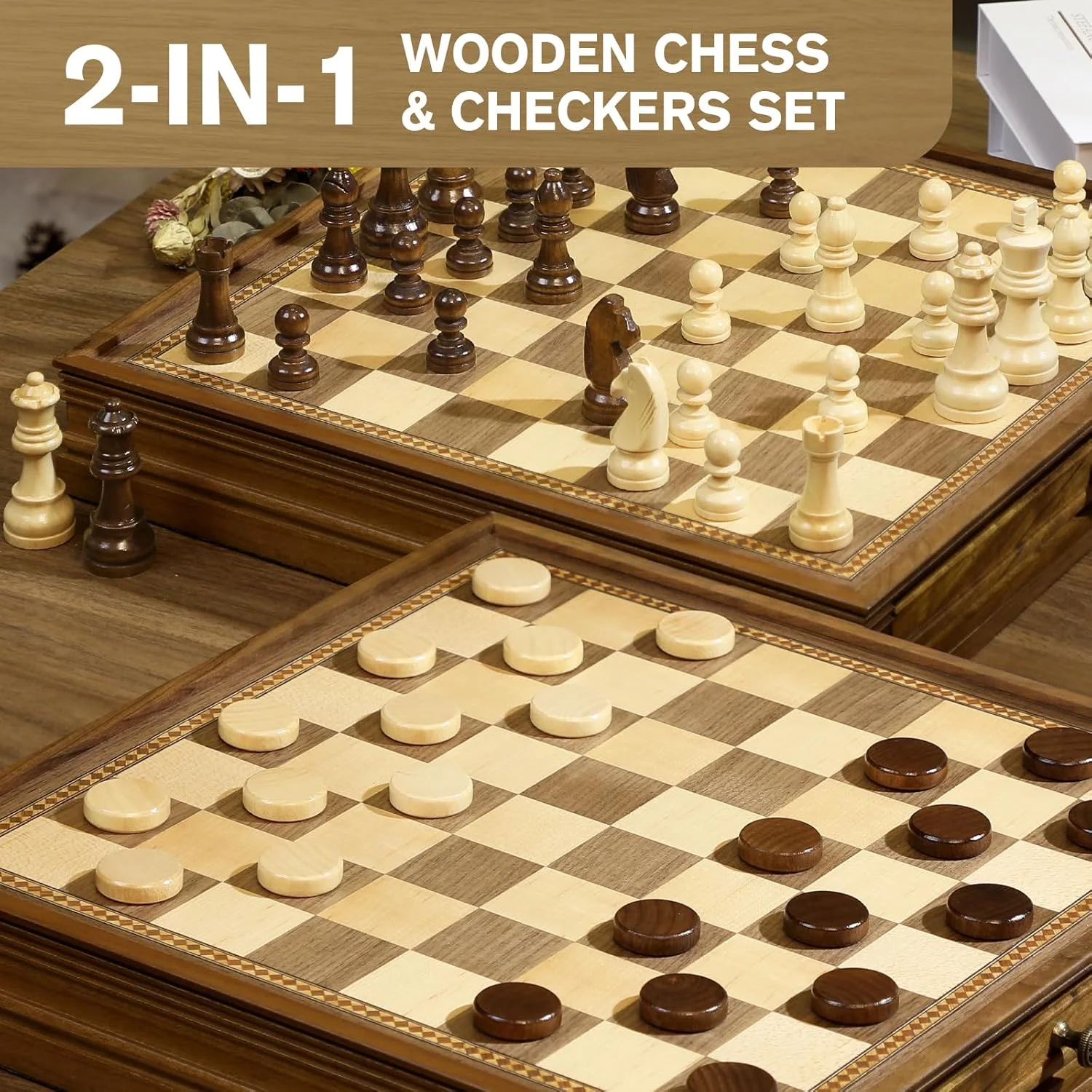 مجموعه صفحه شطرنج و تخته نرد مغناطیسی Peradix با 2 کشو داخلی، بازی کلاسیک چوبی 2 در 1 با 2 وزیر اضافی برای کودکان و بزرگسالان، مجموعه بازی شطرنج قابل حمل مسافرتی 12.8 اینچی