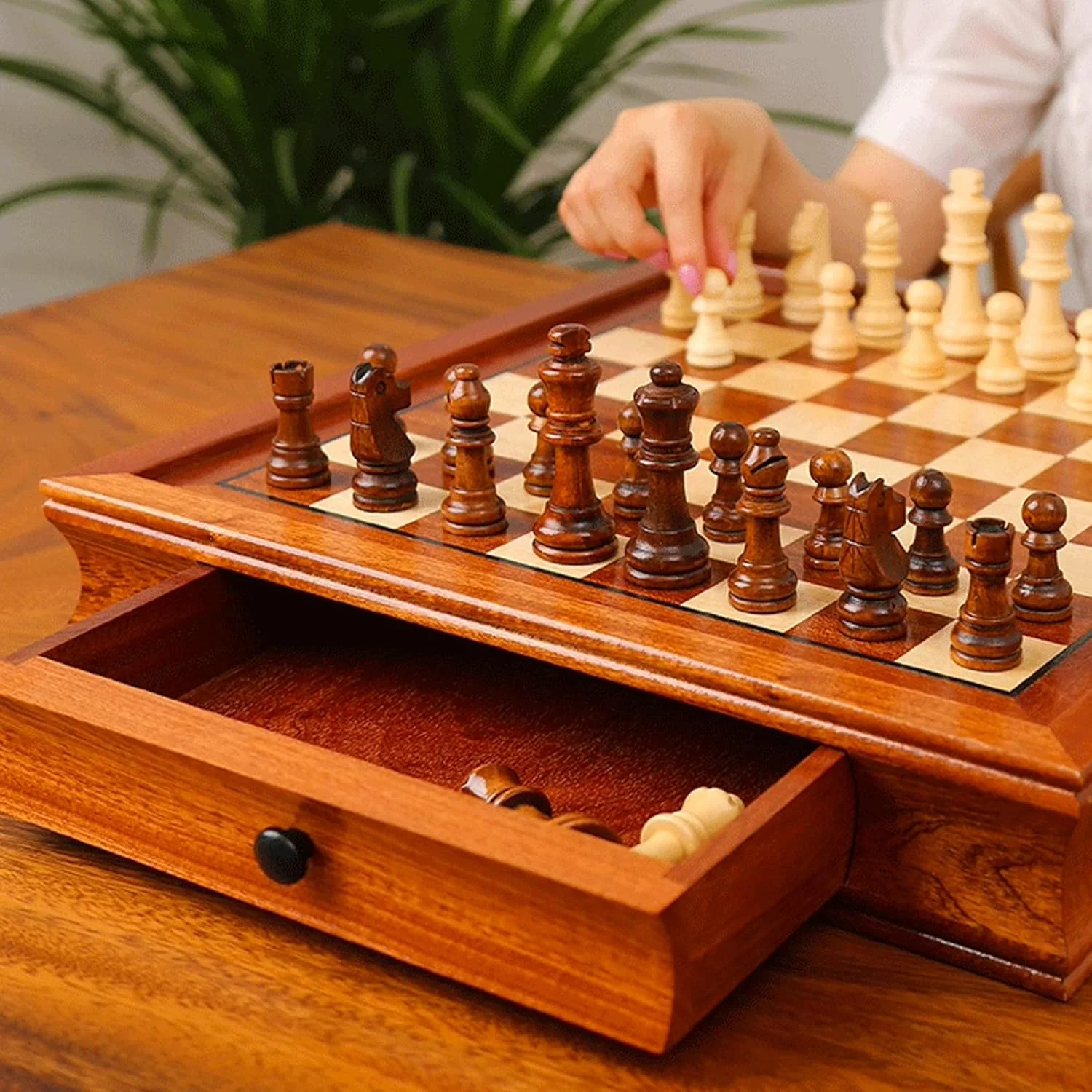 ست بازی شطرنج تخته ای درجه یک بین المللی، کشودار، شطرنج دو در یک متوسط، چوبی محکم مغناطیسی، هدیه تزئینی، زیورآلات مسابقات