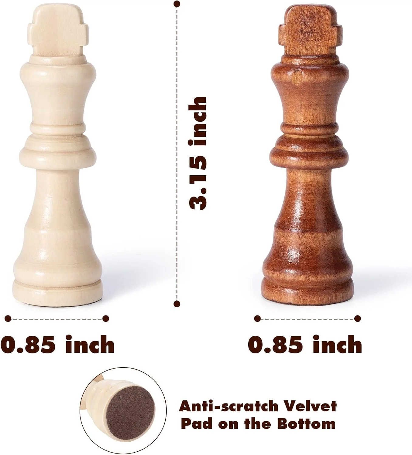 فقط مهره های شطرنج چوبی، 32 مهره مسابقات استانتون چوبی با شاه 3.15 اینچی، پیاده های بازی شطرنج برای بازی تخته شطرنج، جایگزینی مهره های گم شده