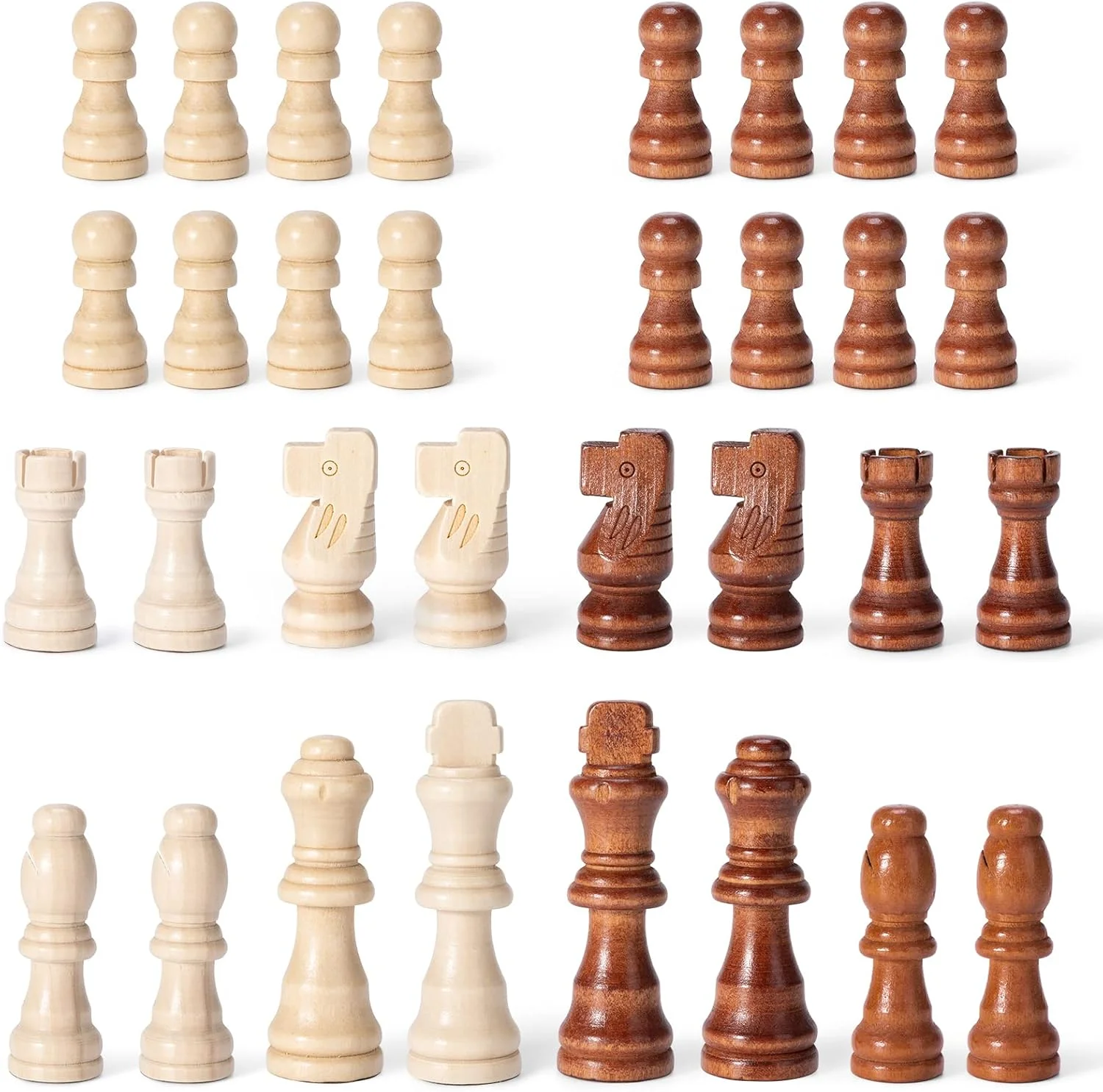 فقط مهره های شطرنج چوبی، 32 مهره مسابقات استانتون چوبی با شاه 3.15 اینچی، پیاده های بازی شطرنج برای بازی تخته شطرنج، جایگزینی مهره های گم شده