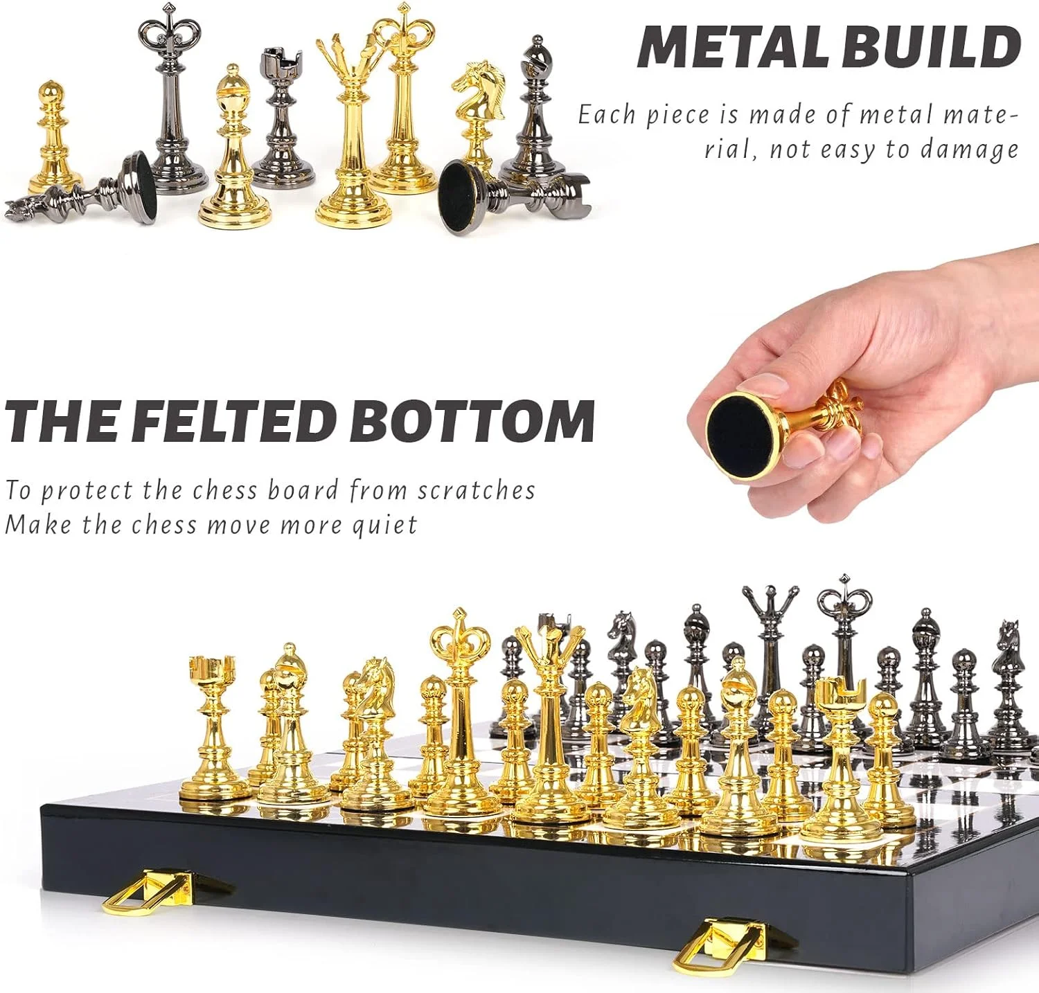 ست بازی شطرنج و تخته نرد فلزی - صفحه بازی شطرنج 2 در 1، 15 اینچی برای بزرگسالان و کودکان - صفحه شطرنج چوبی تاشو قابل حمل - مهره های شطرنج فلزی با جعبه نگهداری
