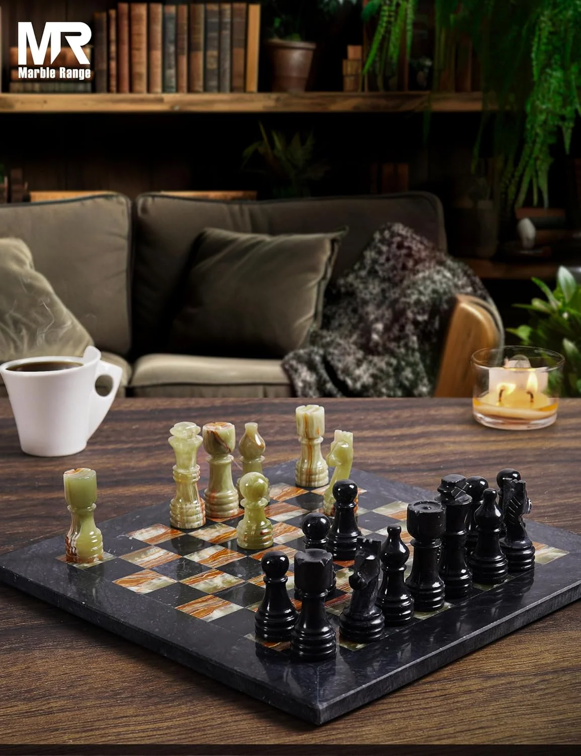 صفحه شطرنج مرمر برای بزرگسالان 30 سانتی‌متری، بازی تخته‌ای اونیکس مشکی و سبز دست‌ساز با 32 مهره شطرنج، 2 وزیر اضافی و جعبه نگهداری، بازی مسافرتی لوکس، هدیه شیک برای دکوراسیون منزل