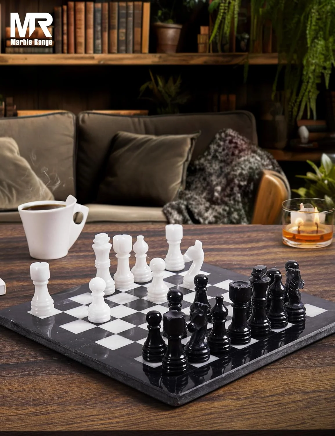 صفحه شطرنج مرمرین دست ساز 12 اینچی سیاه و سفید به همراه 32 مهره شطرنج، 2 وزیر اضافی و جعبه نگهداری، بازی لوکس مسافرتی، هدیه ای شیک برای دکوراسیون منزل