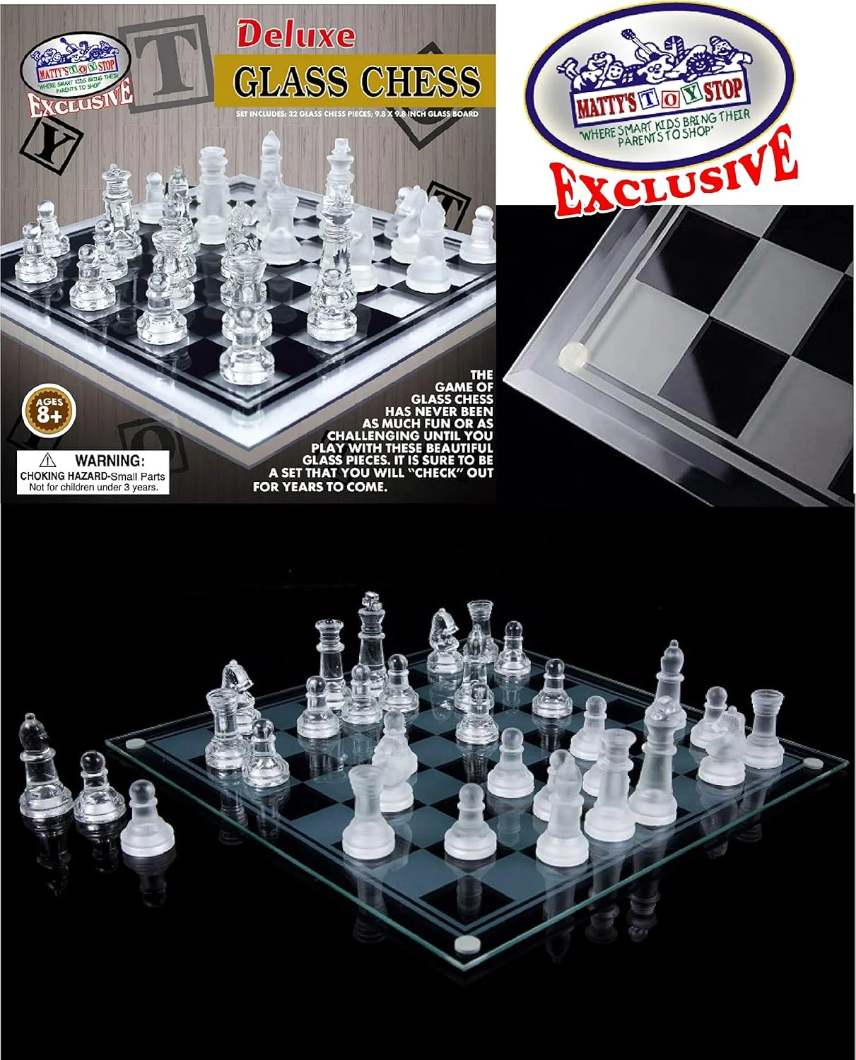 ست شطرنج شیشه ای مات و شفاف لوکس ماتیز توی استاپ (10 اینچ) کوچک