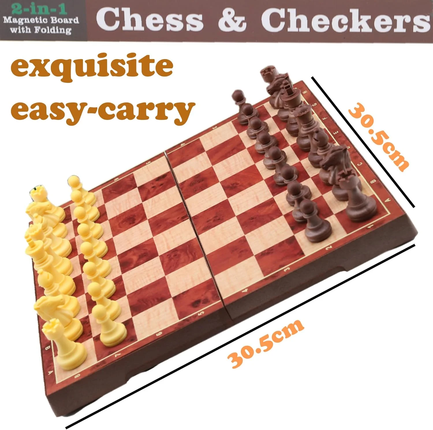 تخته شطرنج مغناطیسی، تخته نرد و میز بازی با صفحه تاشو قابل حمل برای مسافرت کودکان و بزرگسالان (قهوه ای)