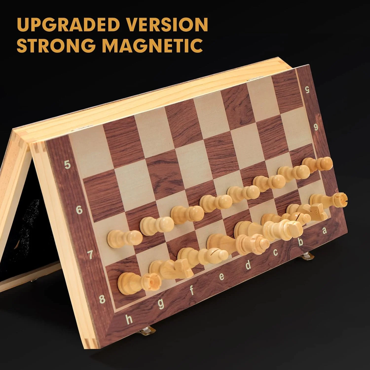 صفحه شطرنج چوبی 38 سانتی متری LuckyWish با صفحه بازی نمدی داخلی برای نگهداری، صفحه تاشو مغناطیسی و بسته بندی شطرنج کلمه ای
