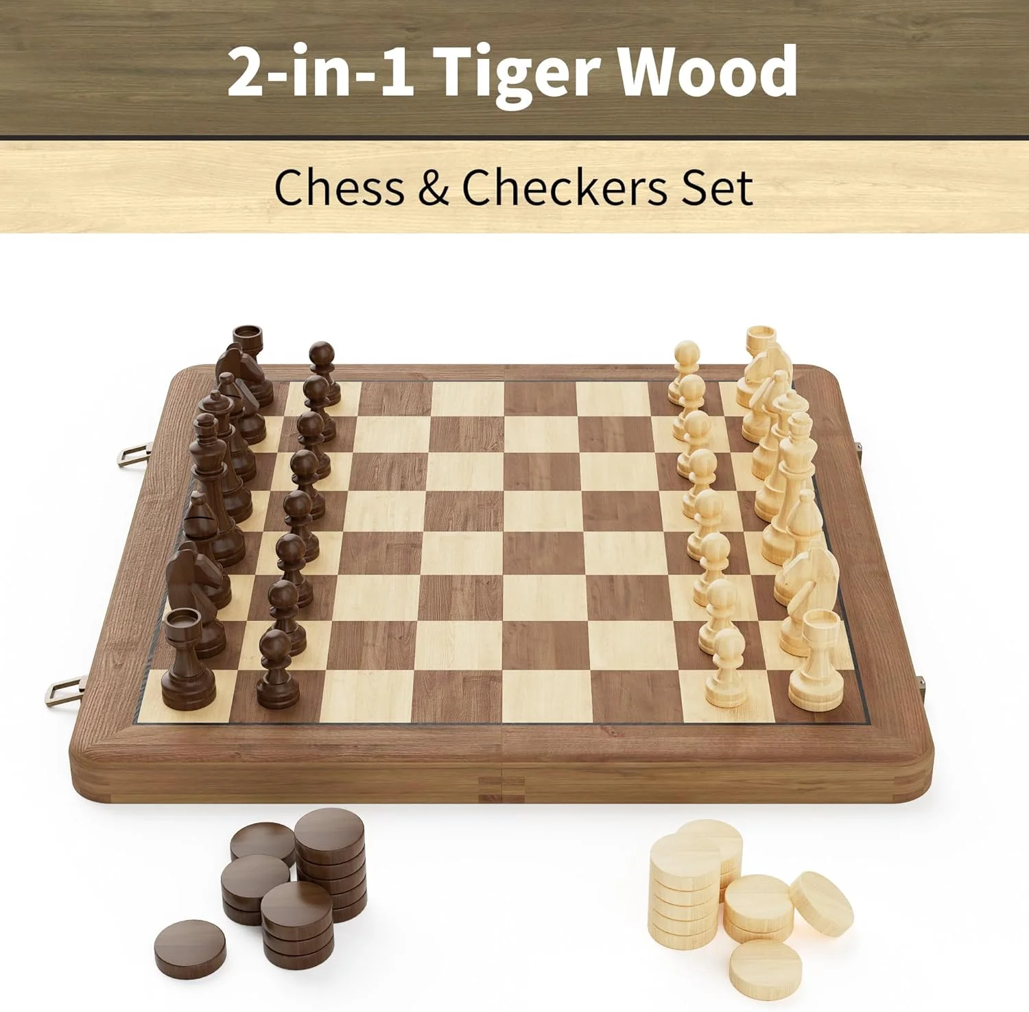 صفحه شطرنج چوبی تاشو مغناطیسی - صفحه دو رنگ دست ساز با جعبه نگهداری، بازی لوکس قابل حمل برای بزرگسالان و کلکسیونرها