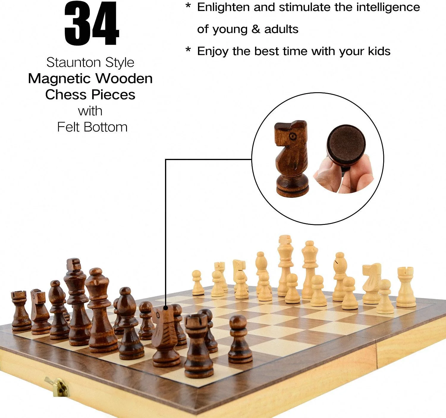 صفحه شطرنج مسافرتی LEAP چوبی مغناطیسی 11.5 اینچی - 2 وزیر اضافی - صفحه تاشو مغناطیسی، ست بازی شطرنج مسافرتی قابل حمل دست ساز با اسلات های نگهداری مهره ها - مناسب برای بزرگسالان و کودکان در تمام سنین