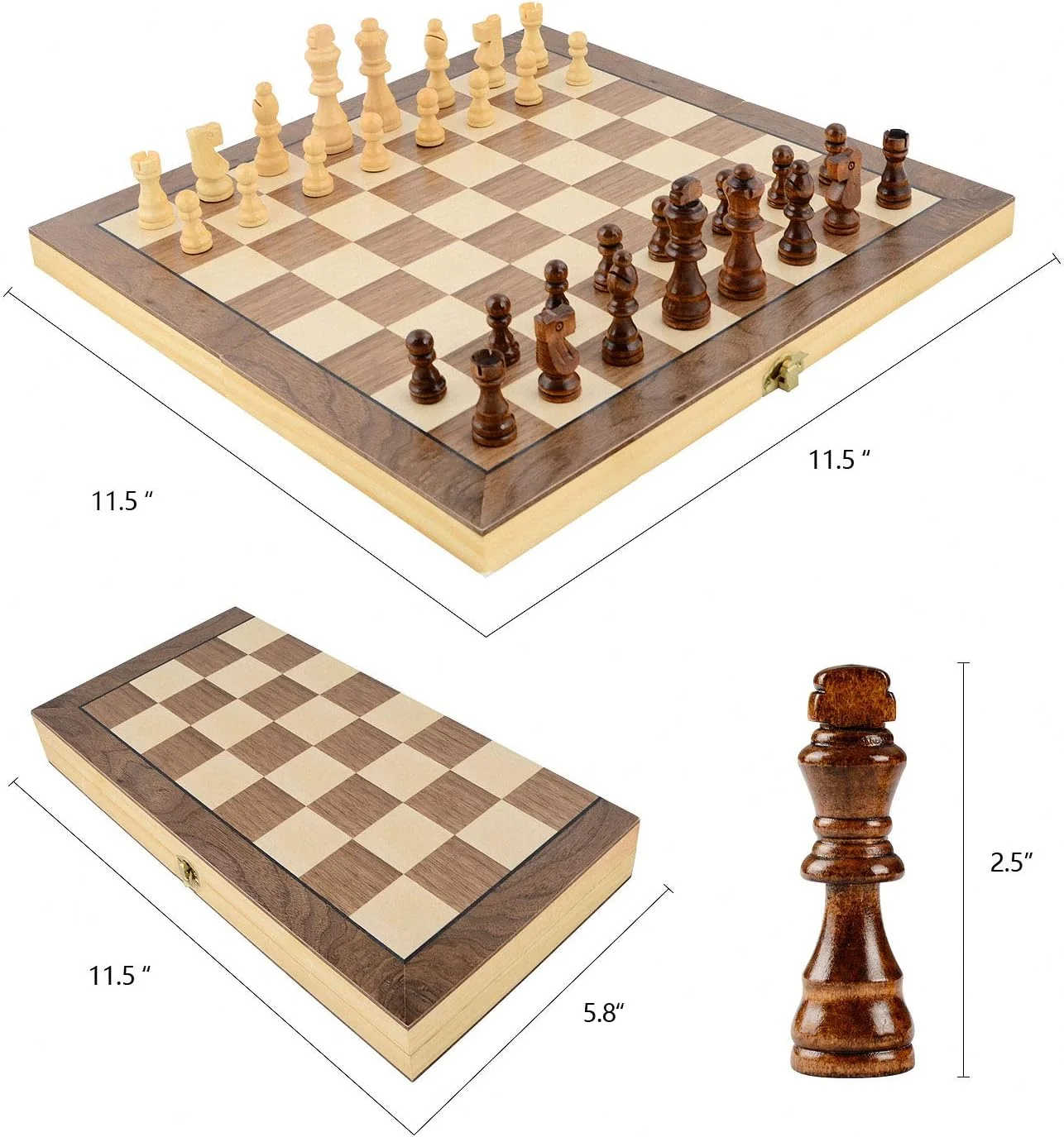 صفحه شطرنج مسافرتی LEAP چوبی مغناطیسی 11.5 اینچی - 2 وزیر اضافی - صفحه تاشو مغناطیسی، ست بازی شطرنج مسافرتی قابل حمل دست ساز با اسلات های نگهداری مهره ها - مناسب برای بزرگسالان و کودکان در تمام سنین