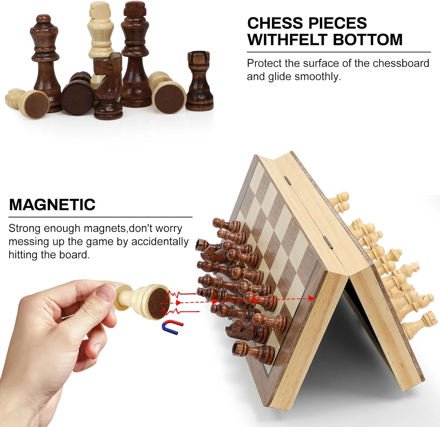 صفحه شطرنج چوبی LEAP، سایز مسافرتی مغناطیسی ۲۹ سانتی متر - ۲ وزیر اضافی - صفحه تاشو مغناطیسی، ست بازی شطرنج مسافرتی قابل حمل دست ساز با اسلات های ذخیره سازی مهره ها برای همه بزرگسالان و مبتدیان