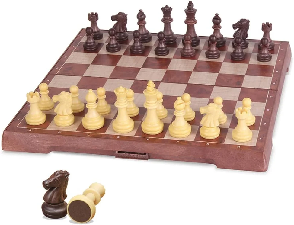 بازی شطرنج با صفحه شطرنج تاشو مغناطیسی - 24 در 24 سانتی متر، اسباب بازی آموزشی / هدیه برای کودکان و بزرگسالان (بازی شطرنج)