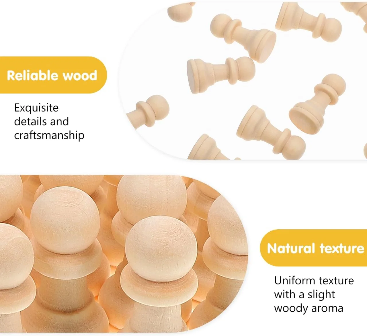 ۵۰ عدد مهره شطرنج چوبی رنگ نشده کالوری، مناسب برای بازی های تخته ای، رنگ آمیزی شخصی، ست های شطرنج خام، صنایع دستی و هنری DIY، عروسک های چوبی گیره ای ناتمام